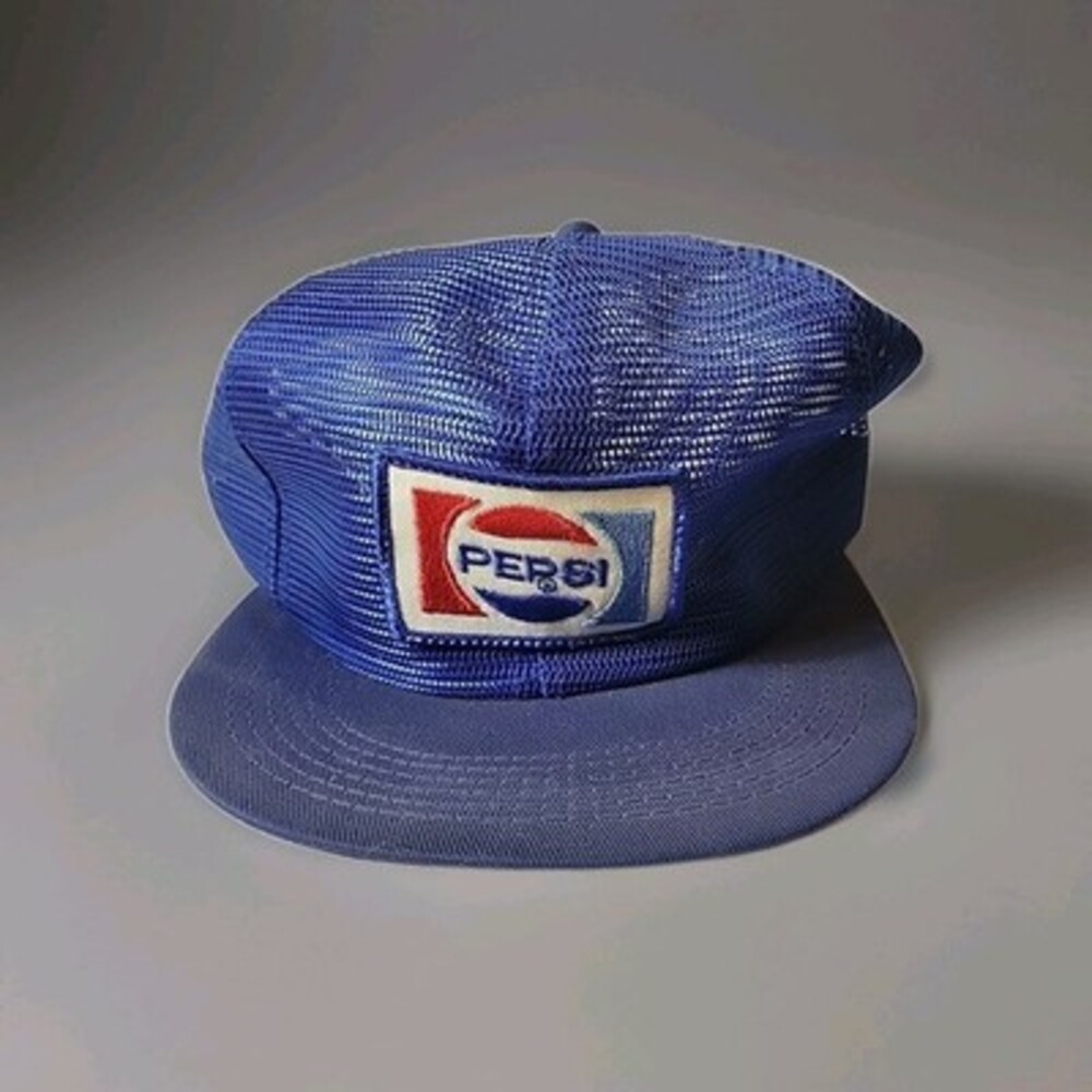 VTG 1980's Full Mesh K-Brand Blue Pepsi Patch Snapback Adjustable Hat - USA Made
